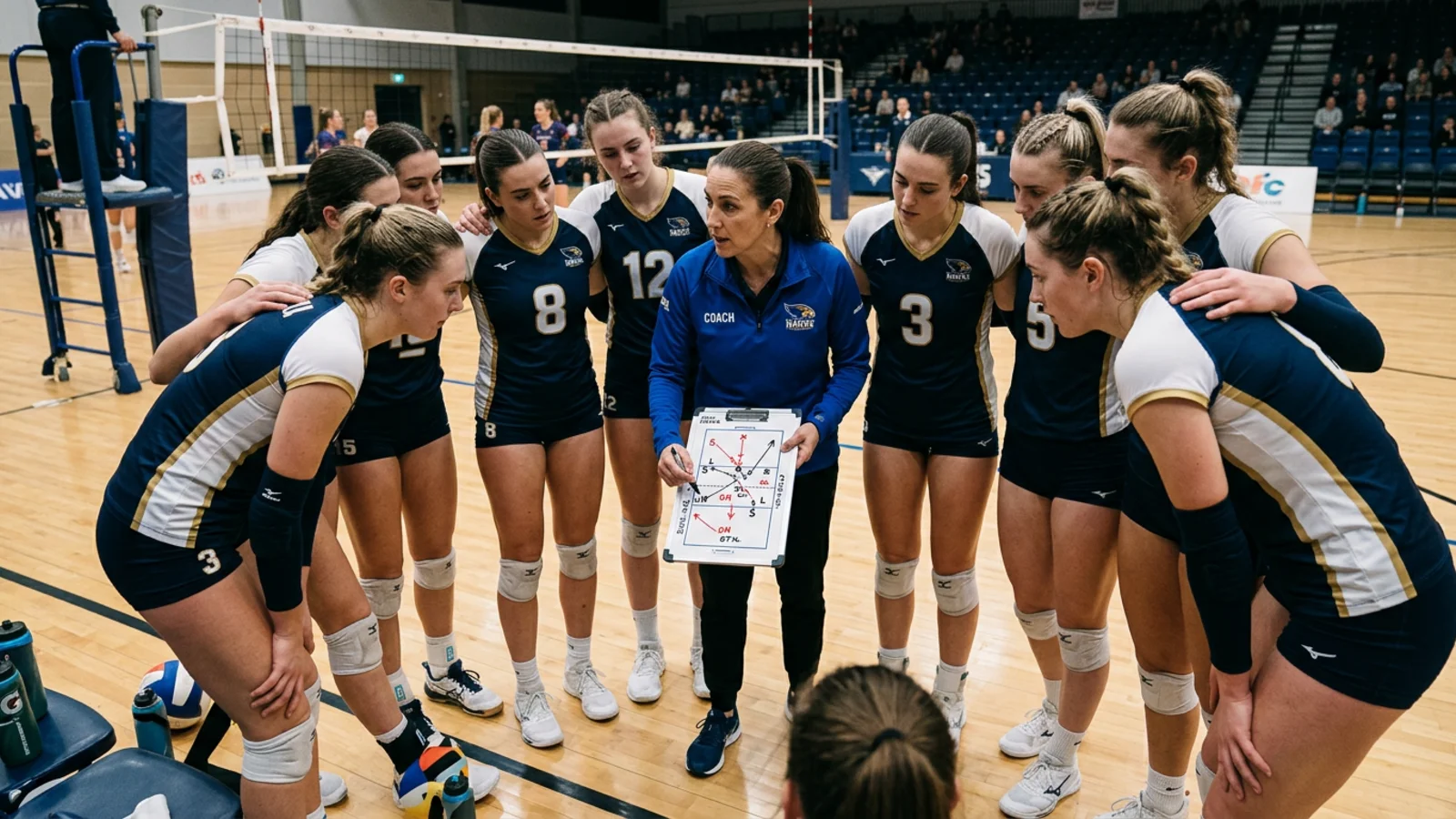 فريق شباب لكرة الطائرة يرتدي طقماً موحداً من فوليويف أثليتيك داخل ملعب حديث